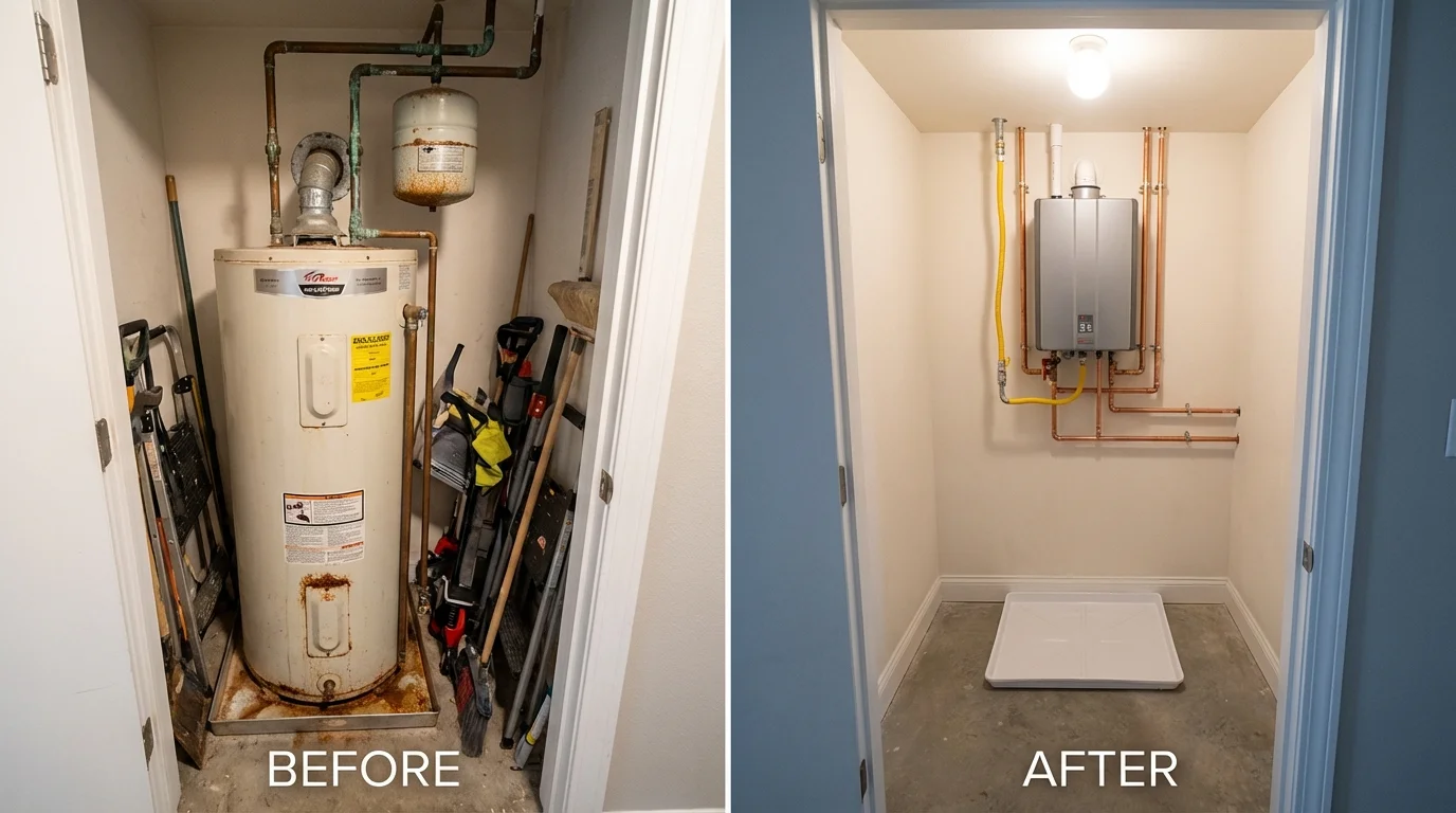 Tank water heater versus wall-mounted tankless unit comparison for Studio City, CA homeowners