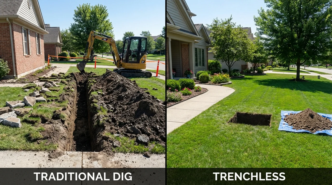 Trenchless sewer repair with minimal yard damage versus traditional excavation in Studio City, CA